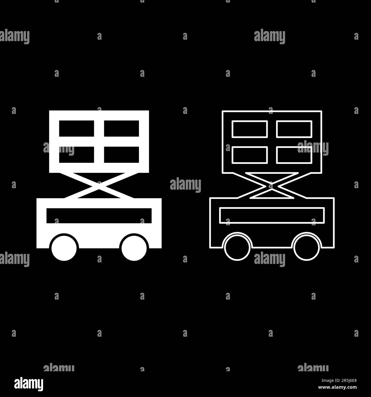 Lifting machine scissor lift platform self propelled set icon white ...
