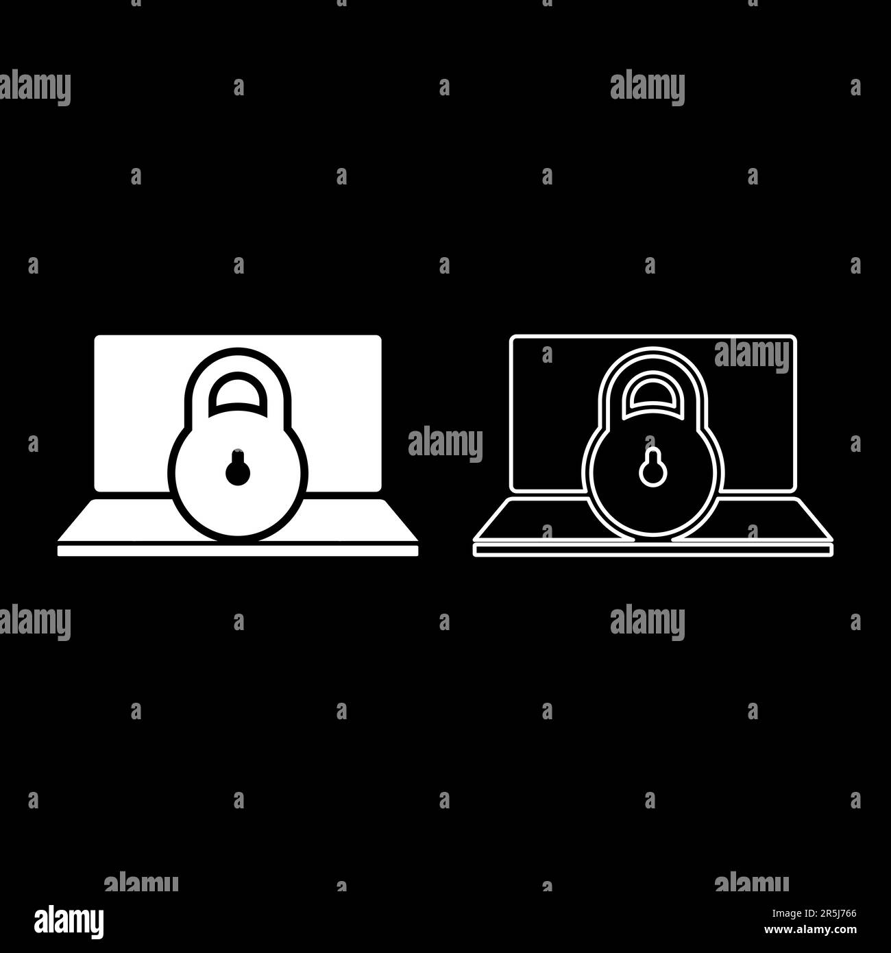 Laptop lock personal data security cyber access concept locked padlock use set icon white color vector illustration image simple solid fill outline Stock Vector