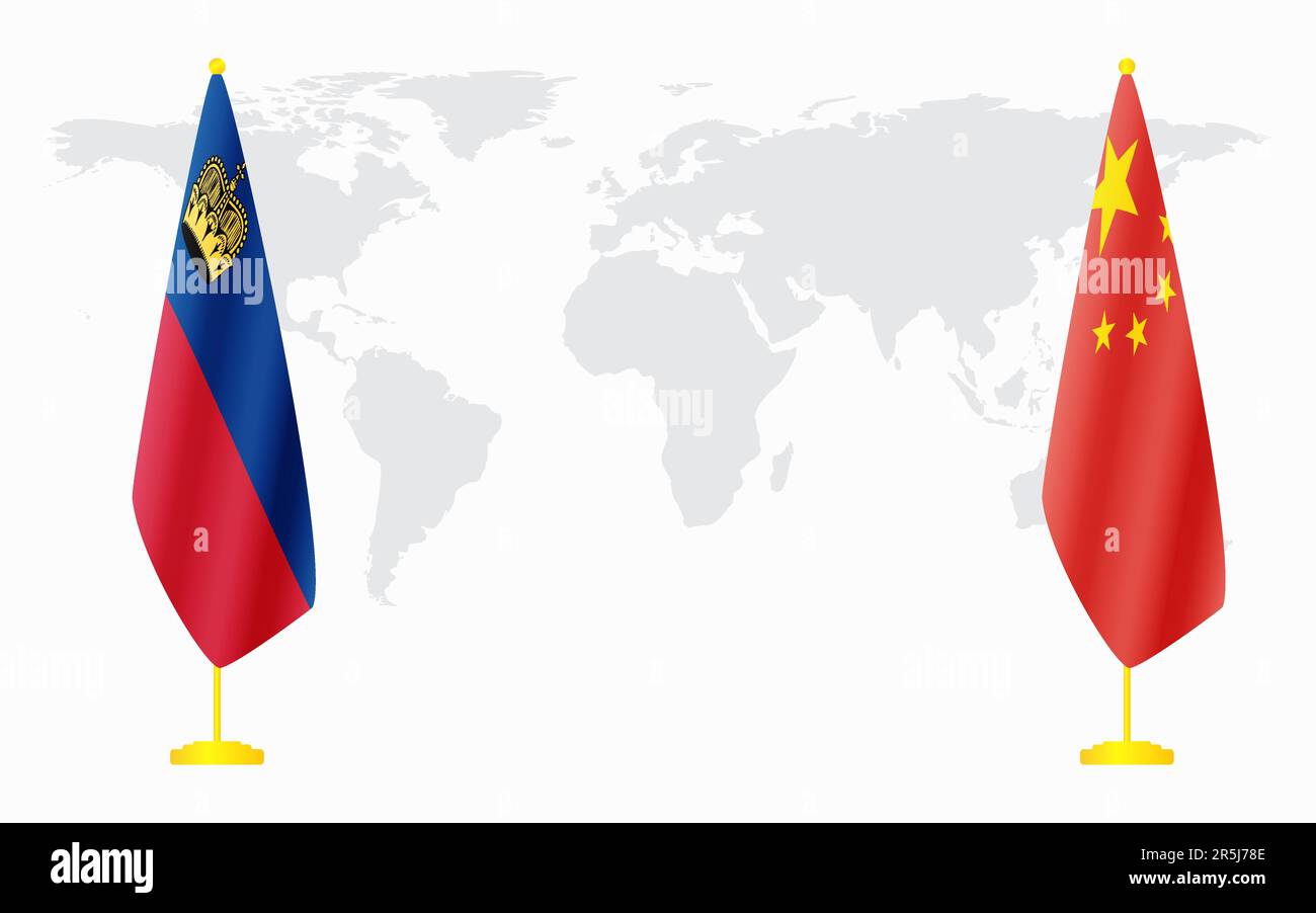 China and Liechtenstein flags for official meeting against background ...