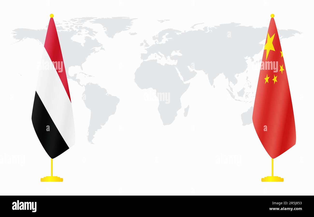 China and Yemen flags for official meeting against background of world map Stock Vector Image