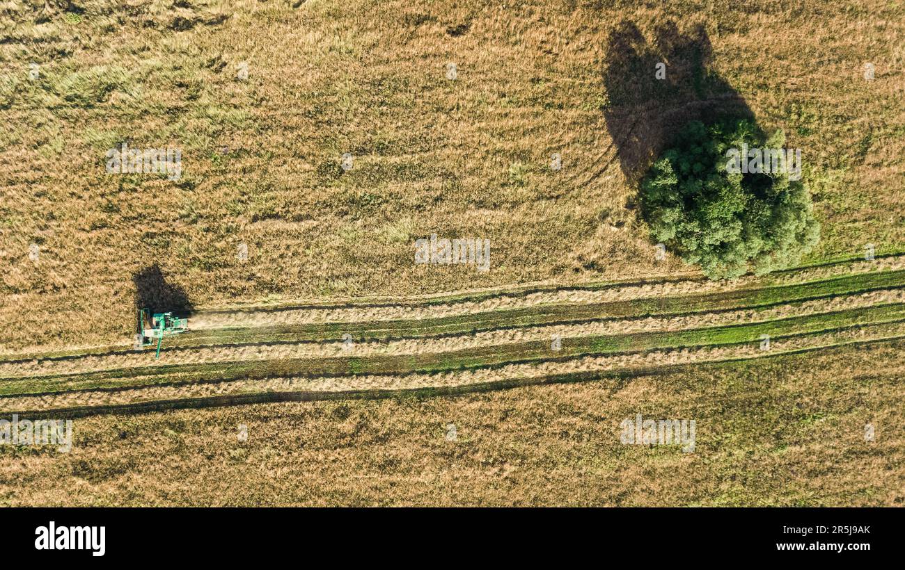 Aerial drone view harvester working hi-res stock photography and images ...