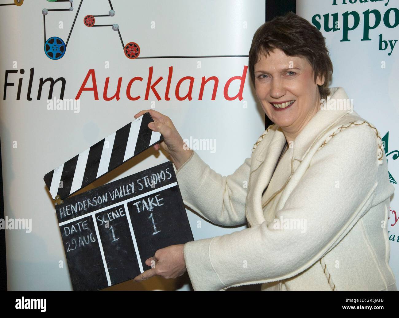 Prime Minister Helen Clark opening the country's largest film sound studio in Henderson built at a cost of $7million and occupying 2000sq metres Stock Photo