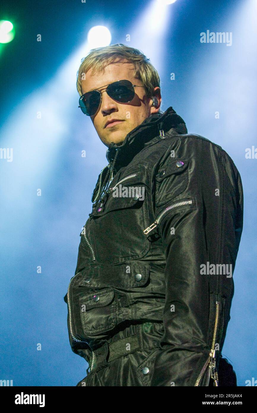 Kian Egan of Irish pop band, Westlife, performing on stage at the Westpac Arena, Christchurch, New Zealand, Wednesday, May 07, 2008. Stock Photo