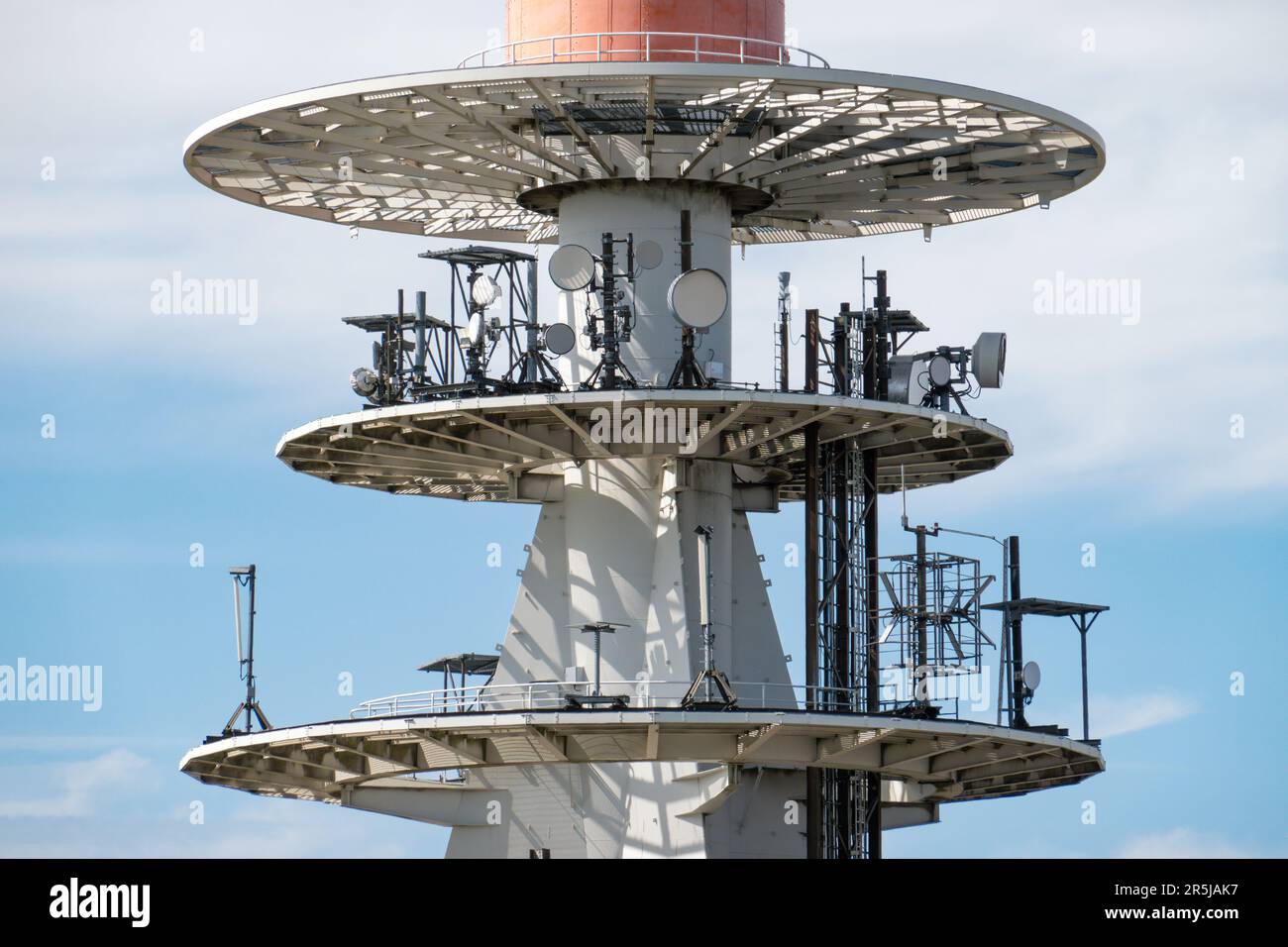 Transmitter antenna on top of Mount Brocken in the Harz National Park, Saxony-Anhalt, Germany. Highest peak of the Harz mountains. Stock Photo