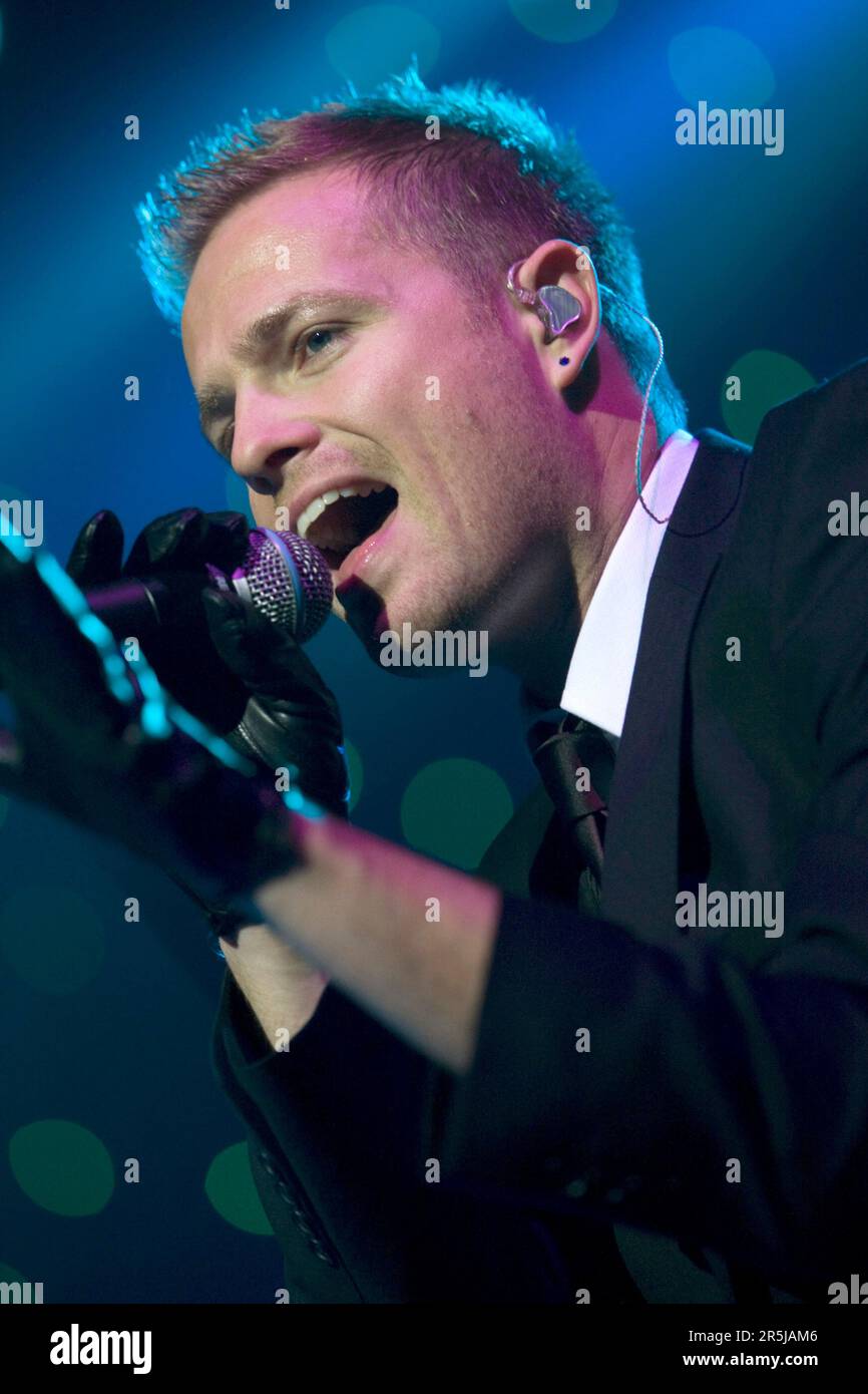 Nicky Byrne of Irish pop band, Westlife, performing on stage at the Westpac Arena, Christchurch, New Zealand, Wednesday, May 07, 2008. Stock Photo