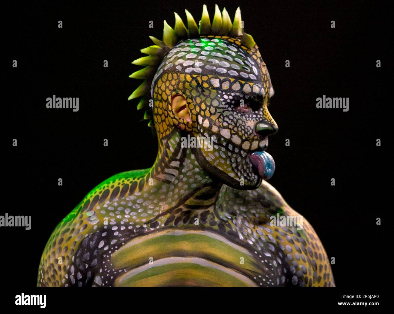 Winner of the best model prize was The Komoda Dragon modelled by Levi Holley  at the New Zealand Body Art Awards at the North Shore Event Centre Stock  Photo - Alamy