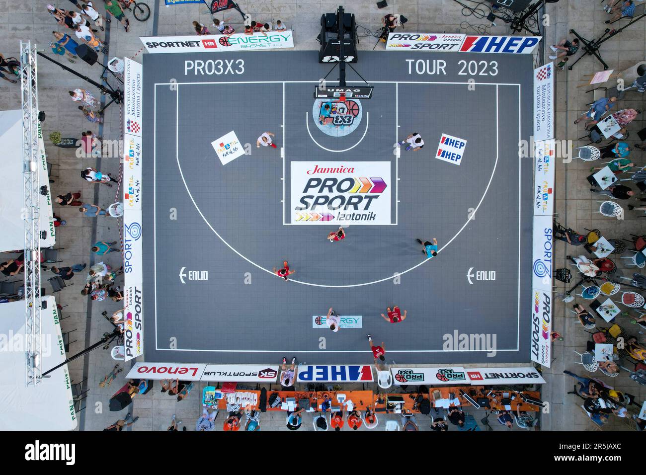 Aerial view of the basketball court is senn during Pro 3x3 Tour Croatia