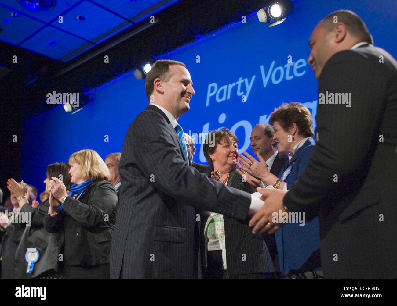National Party Leader John Key greets party members at the National Party Election Campaign Opening, Auckland, New Zealand, Sunday, October 12, 2008. Stock Photo