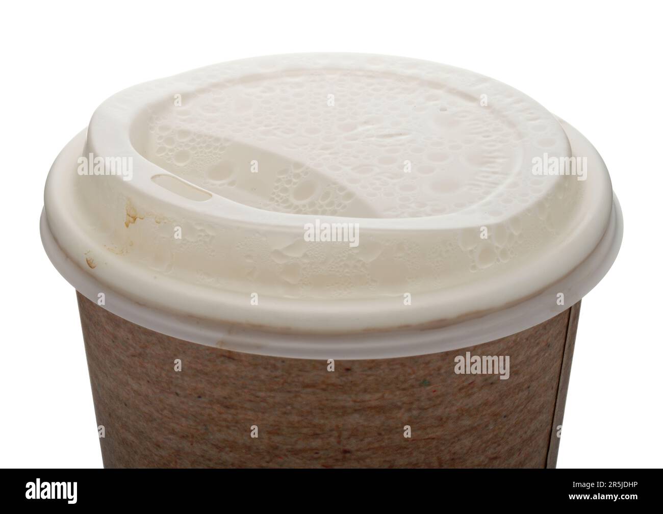 Coffee cup lid with steam droplets condensation. A disposable coffee
