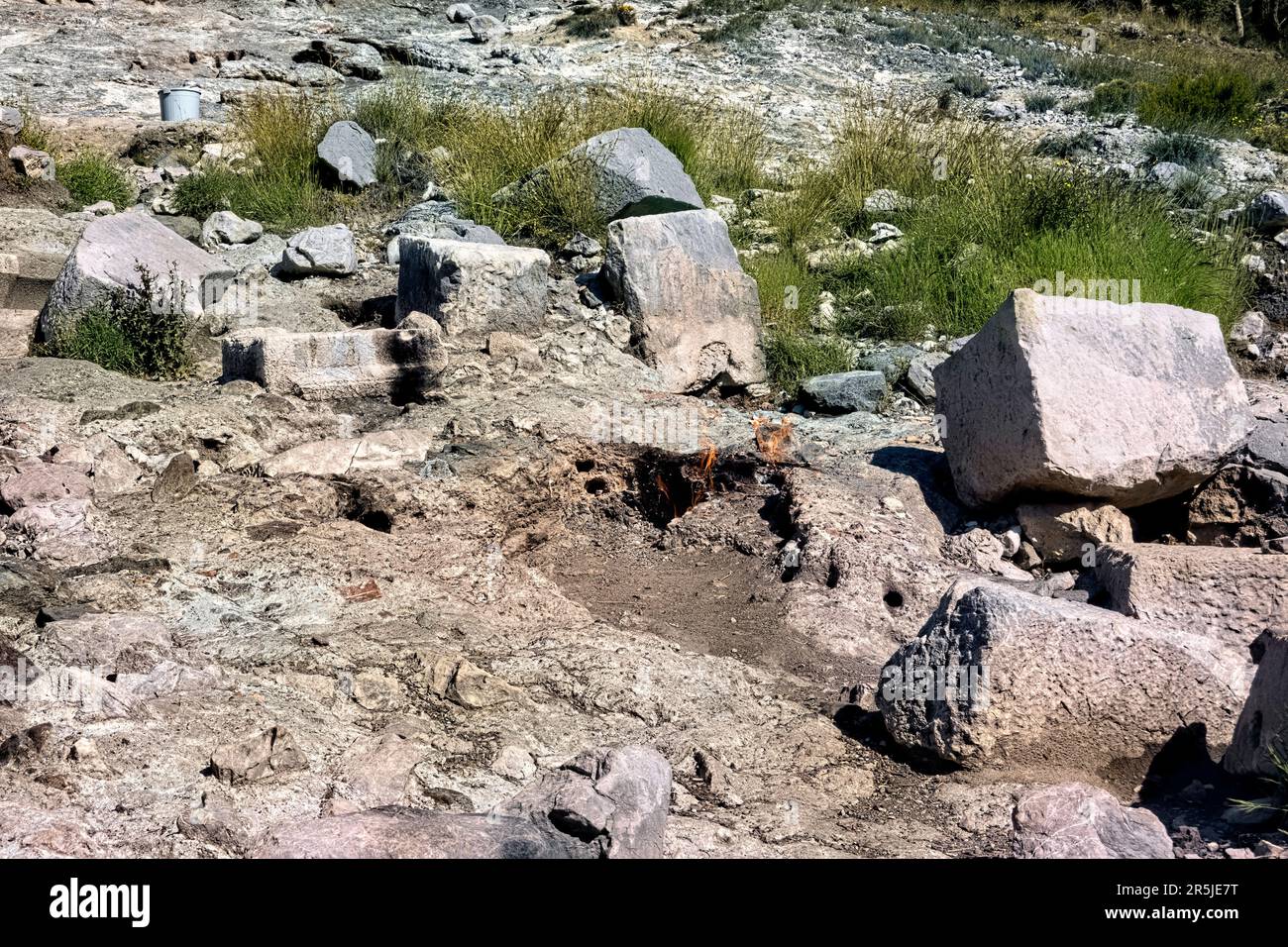 Yanartaş, the eternal burning flame, near the Olympos ruins along the Lycian Way, Cirali, Turkey Stock Photo