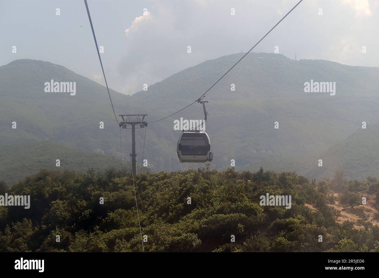 Dajti above sea level, is a mountain and national park on the edge of Tirana, Albania. It is reached by cable called called the Dajti Ekspres Cable Car. Stock Photo