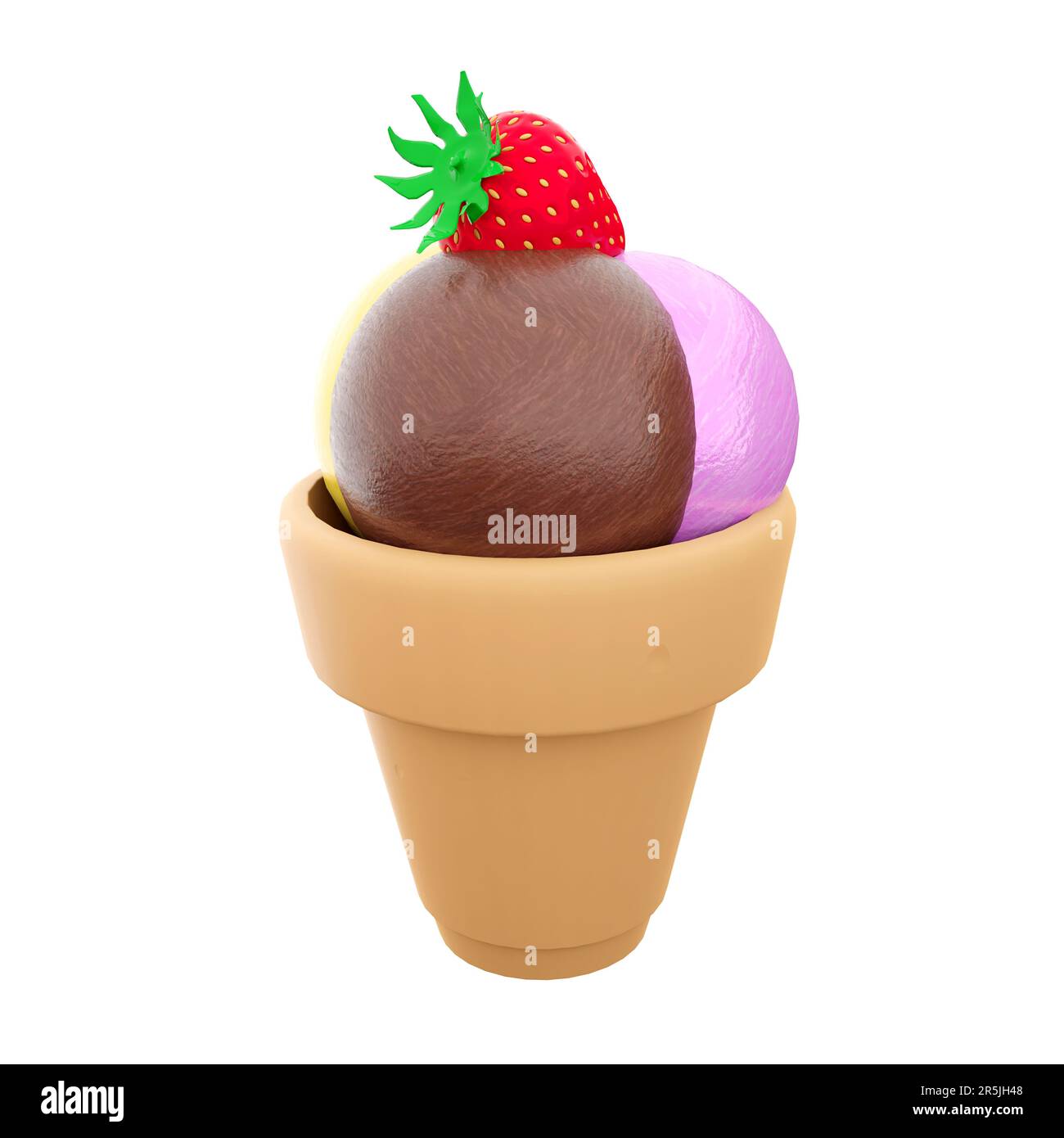 https://c8.alamy.com/comp/2R5JH48/3d-rendering-three-ice-cream-balls-of-ice-cream-with-banana-chocolate-raspberry-flavor-and-strawberries-on-top-icon-3d-render-sundae-ice-cream-icon-2R5JH48.jpg