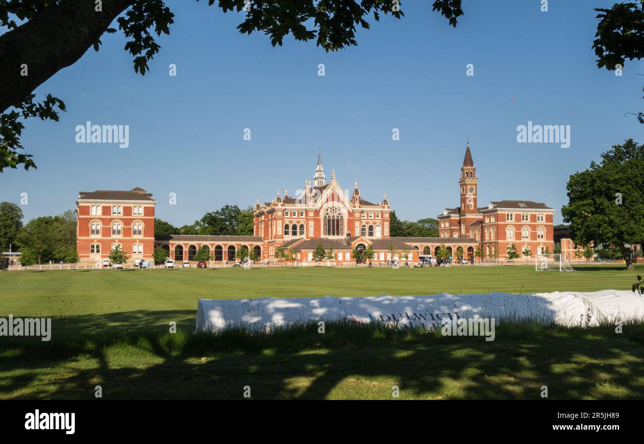 Dulwich College buildings and grounds on a glorious summer's day set against a blue sky, London, England, U.K. Stock Photo