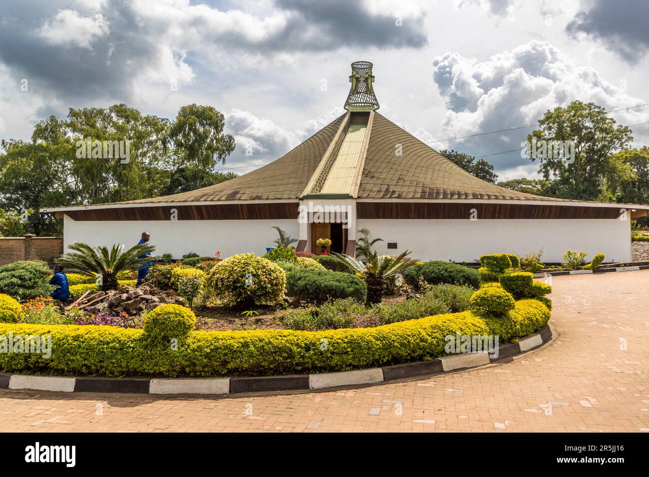 The multi-purpose hall of St. Michaels and All Angels in Blantyre (Malawi) is also where all church services have been held since Cyclone Freddy. Since the main church was built of unbaked bricks, it no longer stands steadily Stock Photo