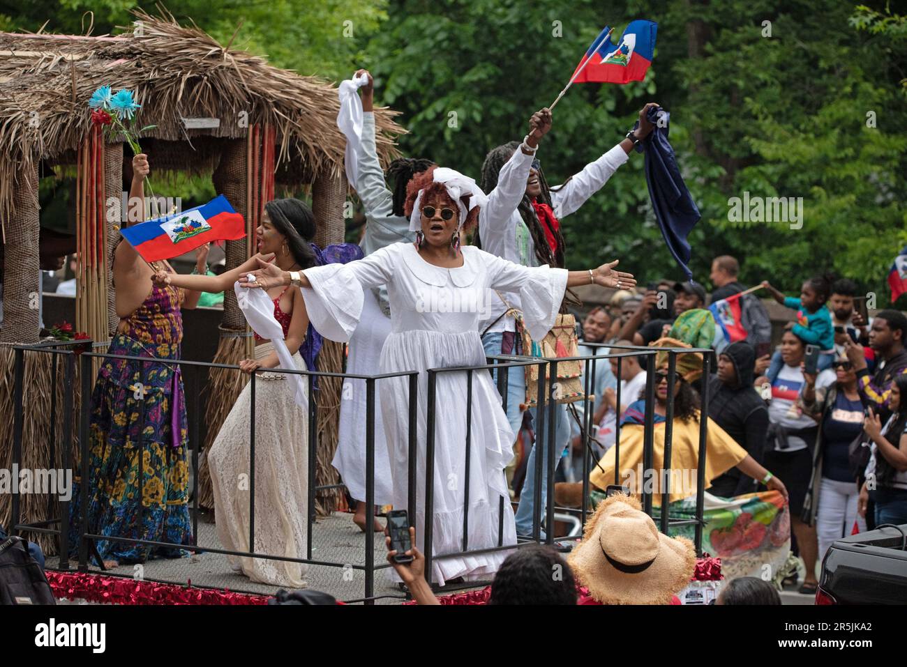 New York, New York, USA. 3rd June, 2023. (NEW) Haitian Parade in New York City. June 3, 2023, New York, USA: Commemorates the first most successful slave rebellion in the western hemisphere. The rebellion began in 1791 and ended in 1803 culminating the end of slavery and of French control over the colony. In 1804 Haiti or Ayiti, as it as named at the time, became, the first black republic in the world. (Credit Image: © Victor Matos/TheNEWS2 via ZUMA Press Wire) EDITORIAL USAGE ONLY! Not for Commercial USAGE! Stock Photo