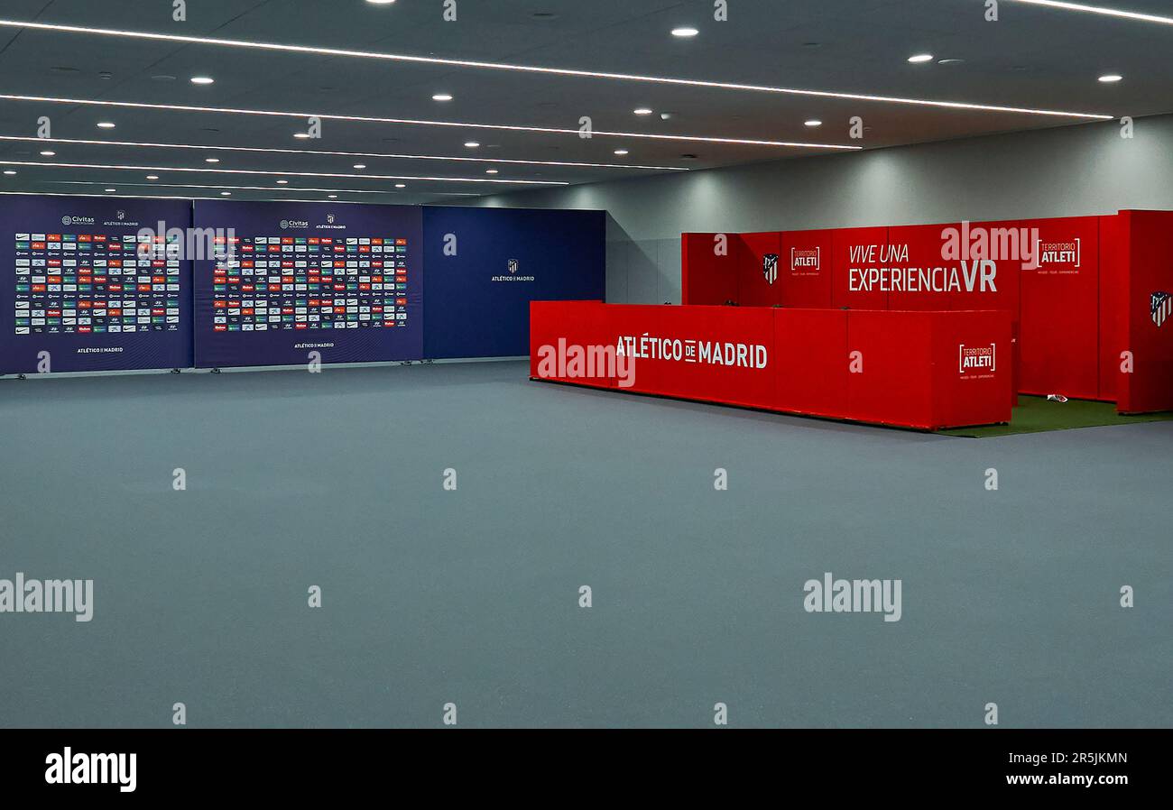 Interview area at Civitas Metropolitano arena - the official stadium of FC Atletico Madrid, Spain Stock Photo