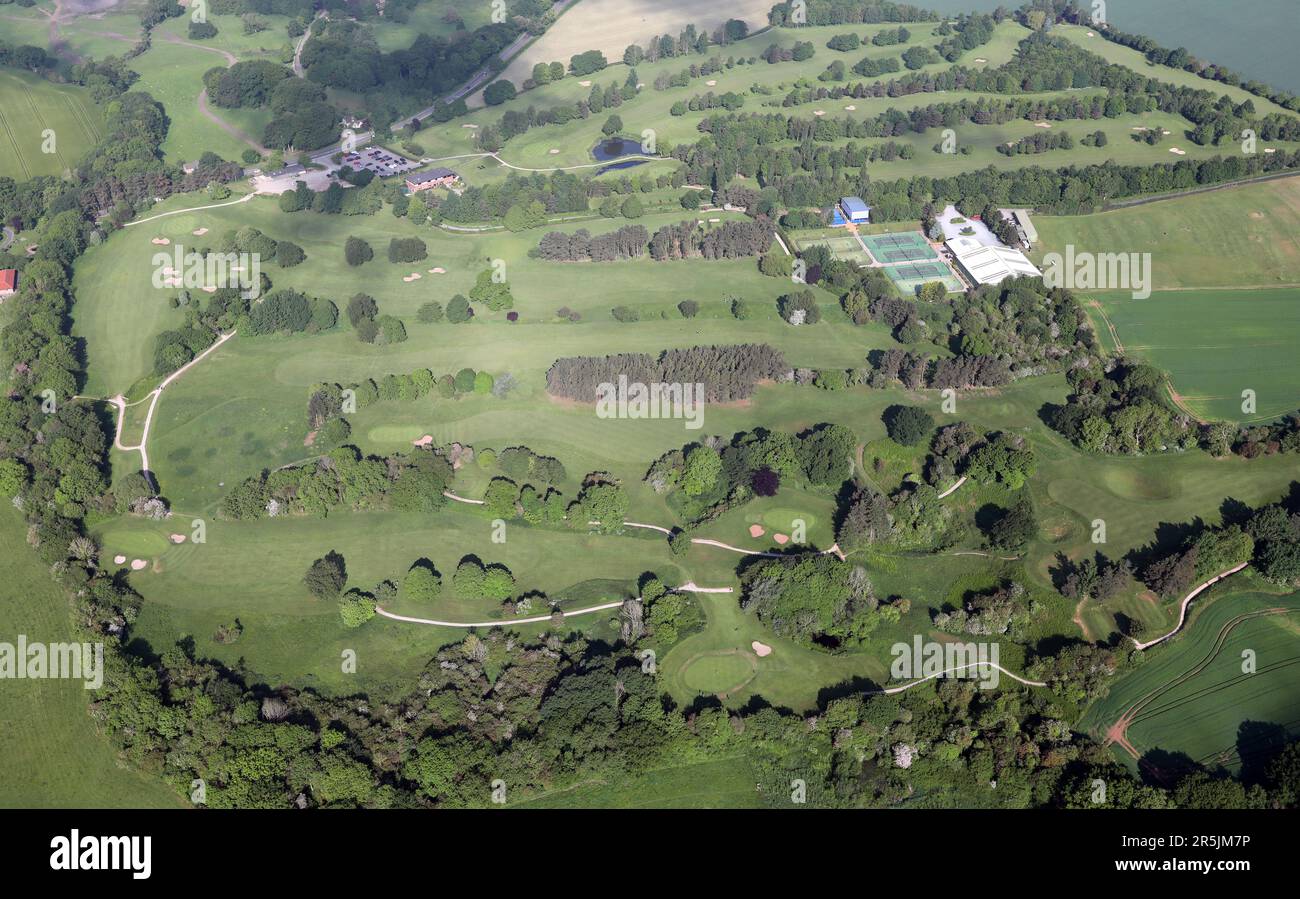 aerial view of Ripon City Golf Club & Ripon Tennis Centre, North Yorkshire Stock Photo