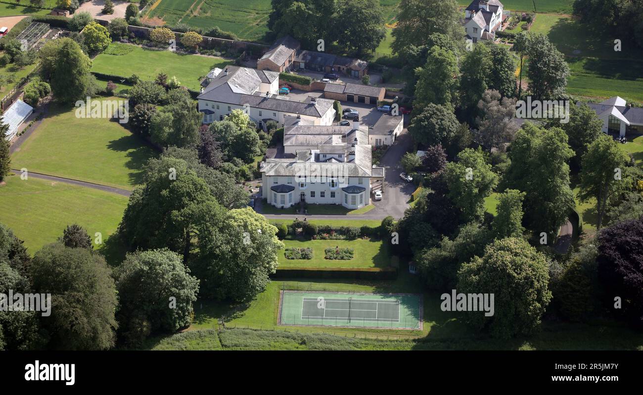 aerial view of a large private detached house in grounds in the village of Sharow, Ripon, North Yorkshire Stock Photo