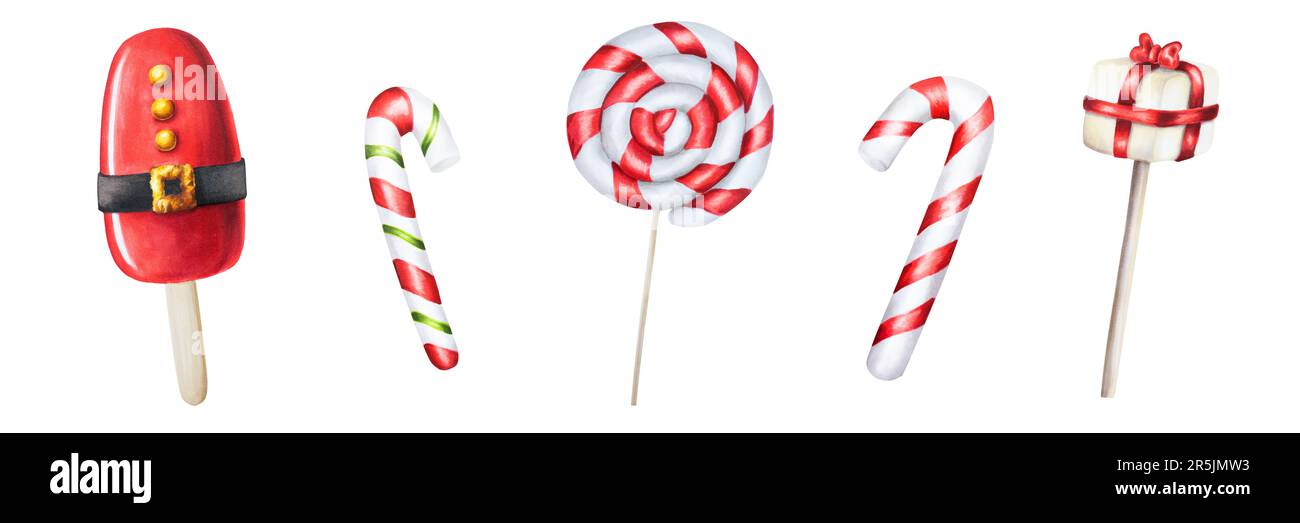 Set Of Christmas Sweets Isolated Lollipops Candies Chocolates