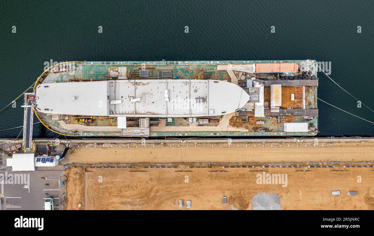 Birds Eye View of The Clipper Ship being restored Stock Photo