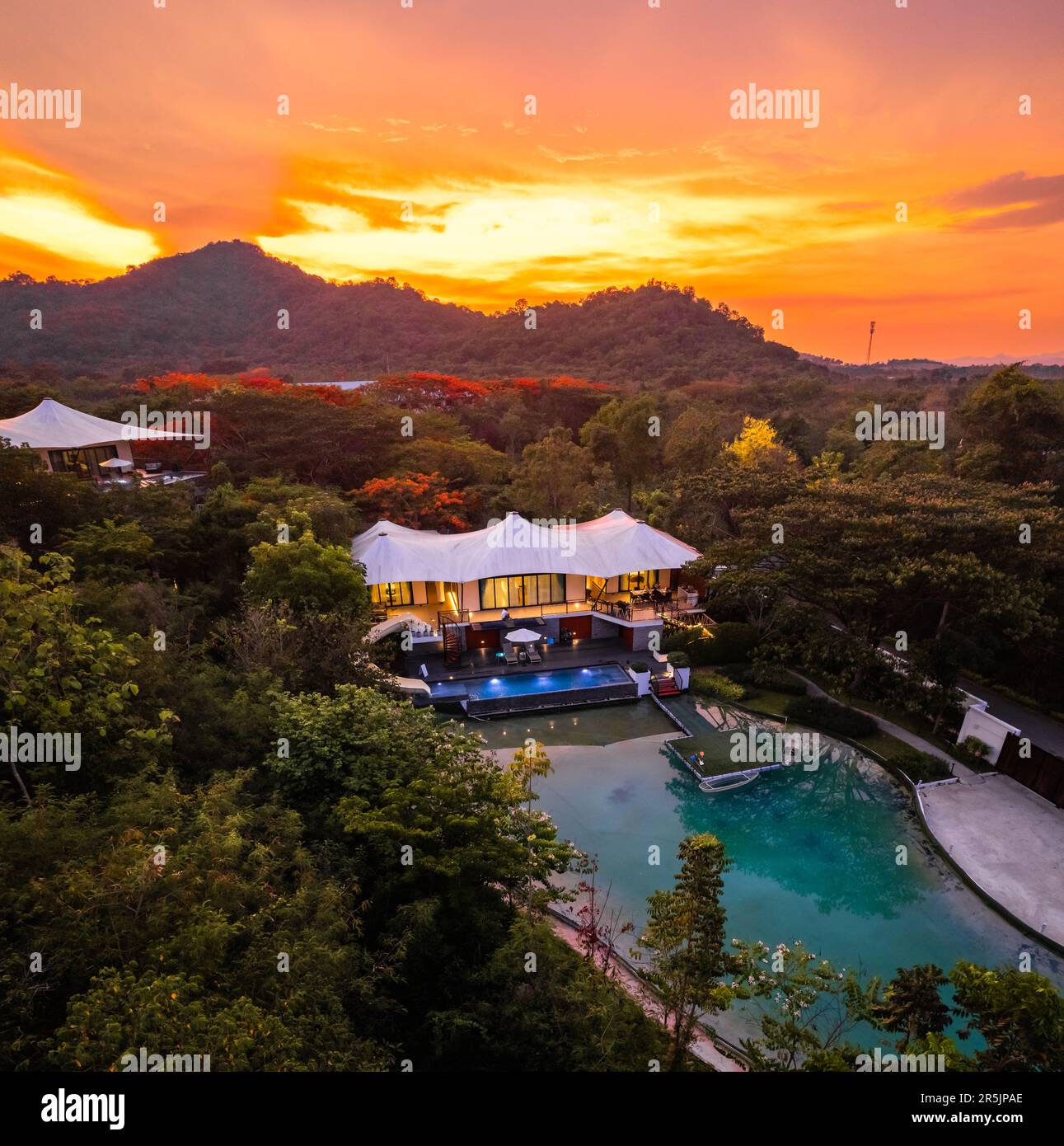 Aerial view of a luxury glamping in Khao Yai, Nakhon Ratchasima ...