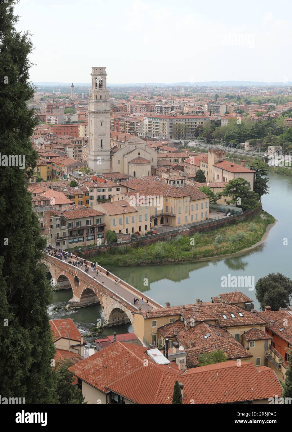 Verona City in northern ITALY and Adige River and OLD Stone Bridge ...
