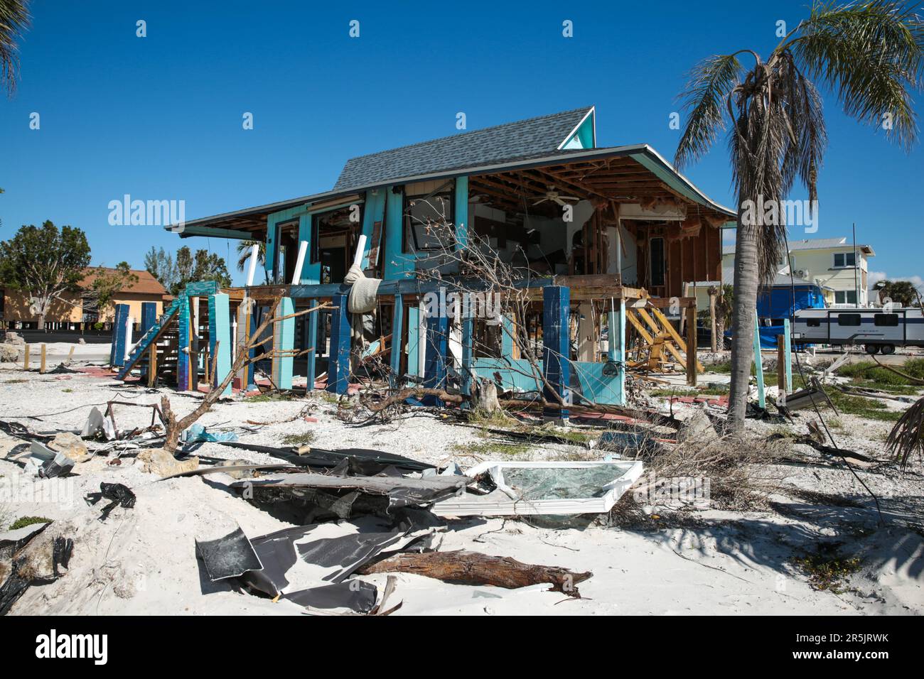 Destroyed Houses and neighbourhoods after Hurricane Ian in Fort Myers Florida Sea Front, USA Stock Photo
