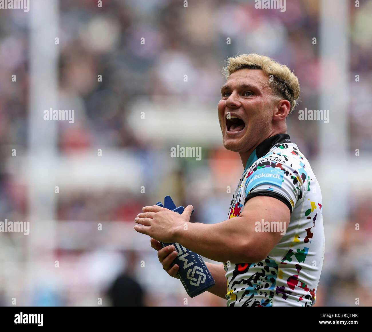 St James Park, Newcastle, UK. 4th June, 2023. Betfred Super League Magic Weekend Rugby League, Wakefield Trinity versus Leigh Leopards; Leigh Leopards Lachlan Lam reacts as a Wakefield try is disallowed Credit: Action Plus Sports/Alamy Live News Stock Photo