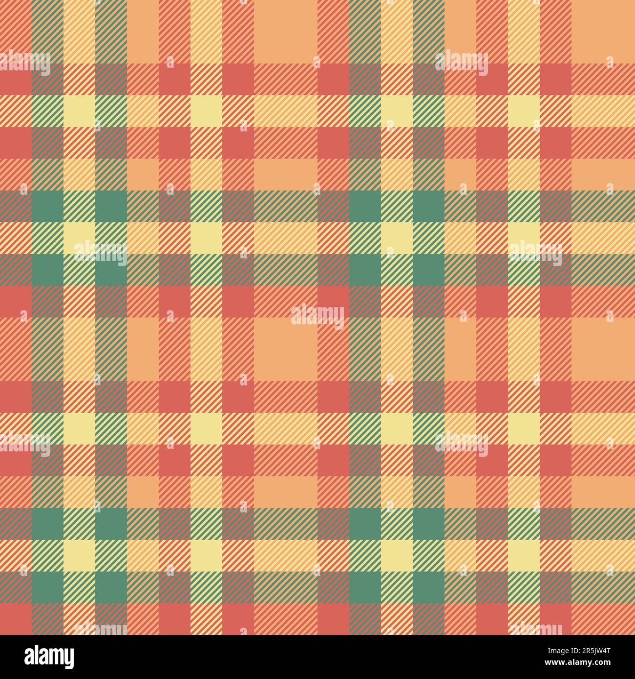 Textile pattern fabric of texture check vector with a seamless plaid tartan background in red and orange colors. Stock Vector