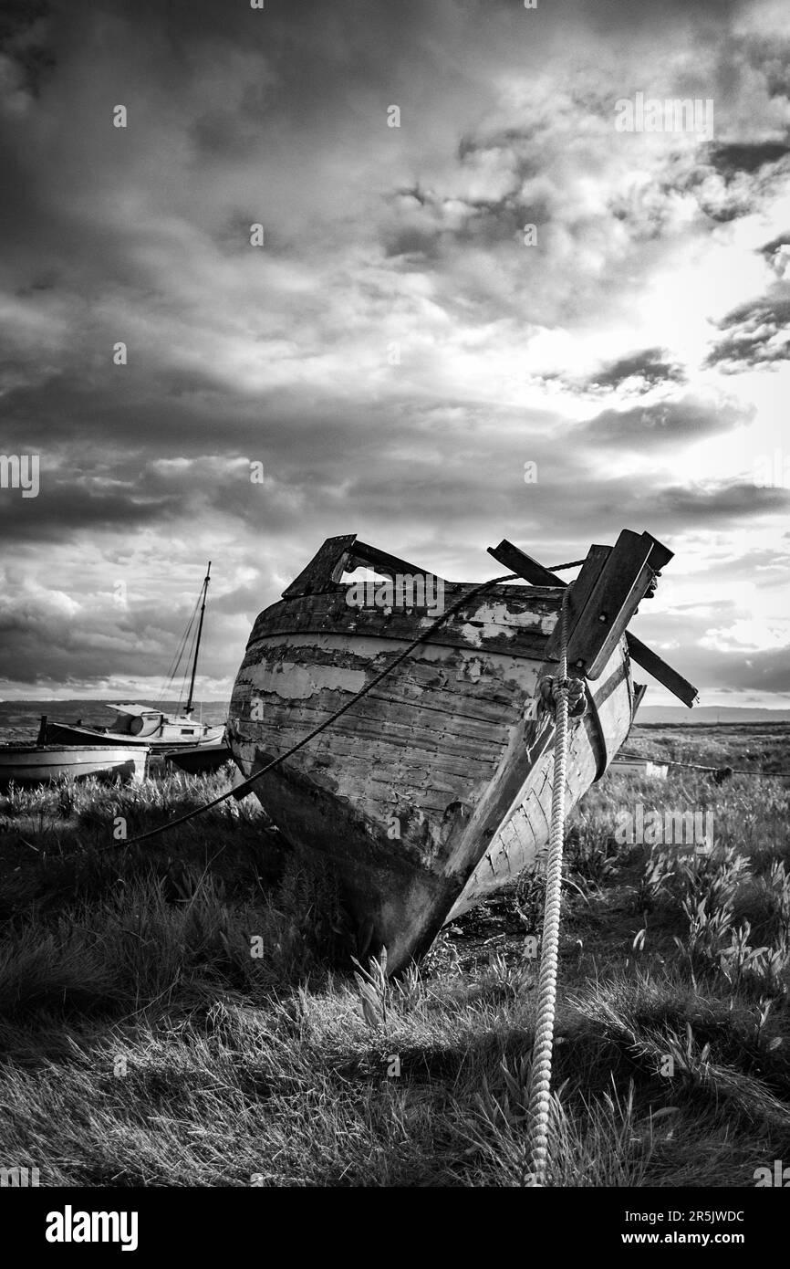 Heswall landed boats at the Dee Estuary Stock Photo