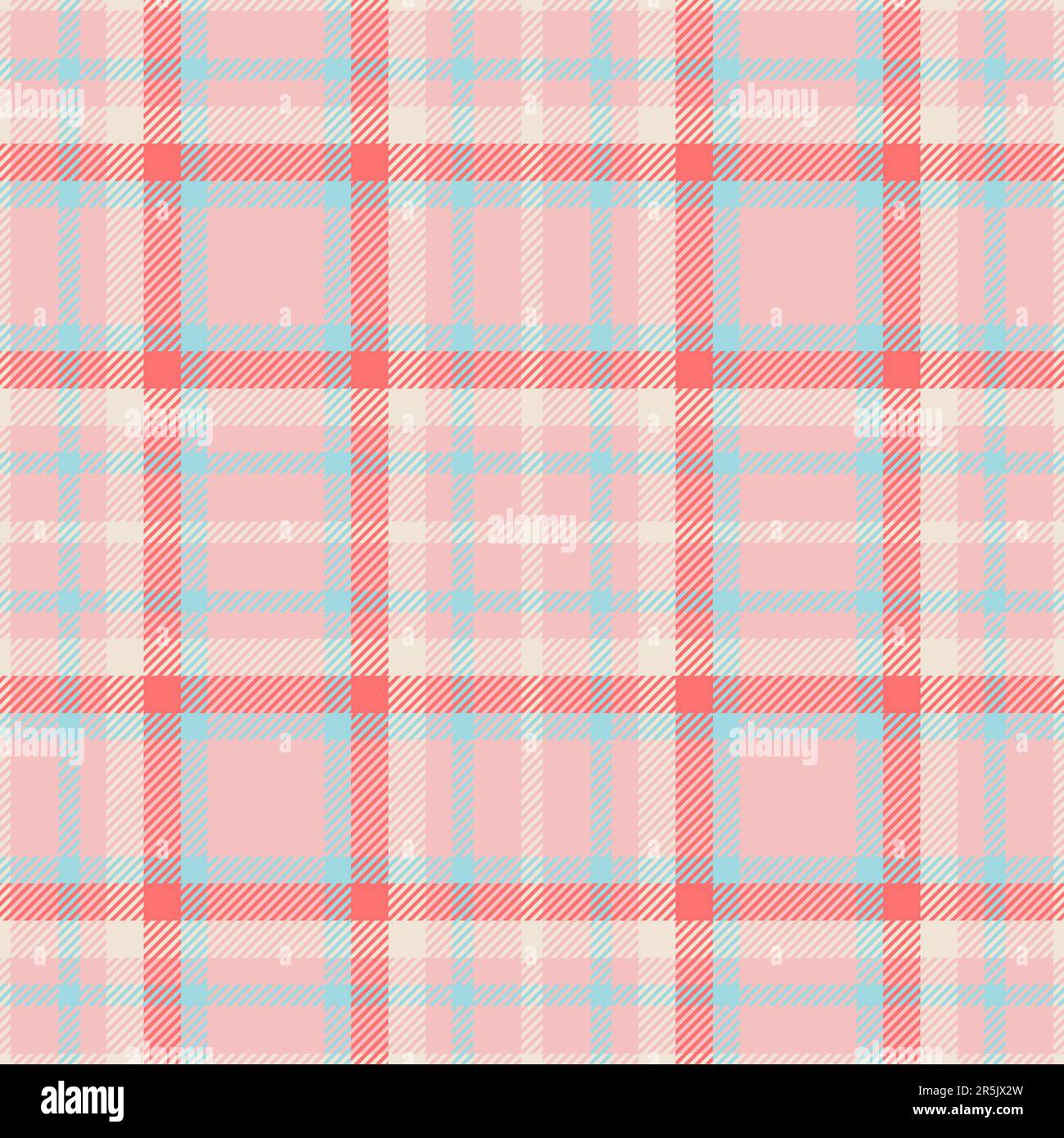 Tartan fabric vector of background plaid texture with a check textile pattern seamless in light and red colors. Stock Vector