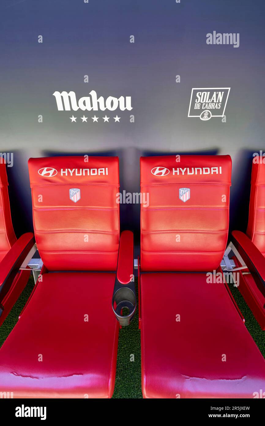 At the staff bench at Civitas Metropolitano arena - the official stadium of FC Atletico Stock Photo