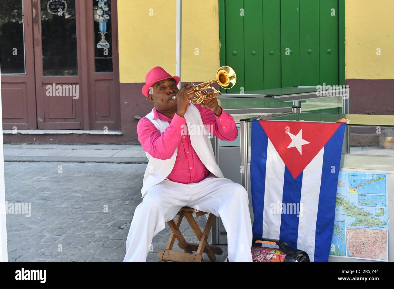 Cuban trumpet musician in street Stock Photo