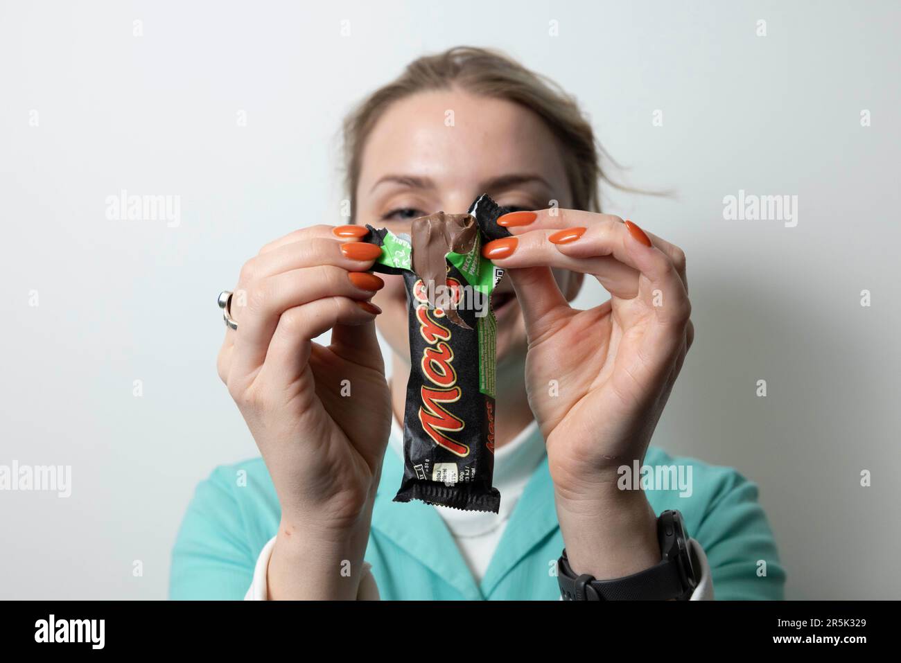 Mars bars to introduce paper wrapping. Stock Photo