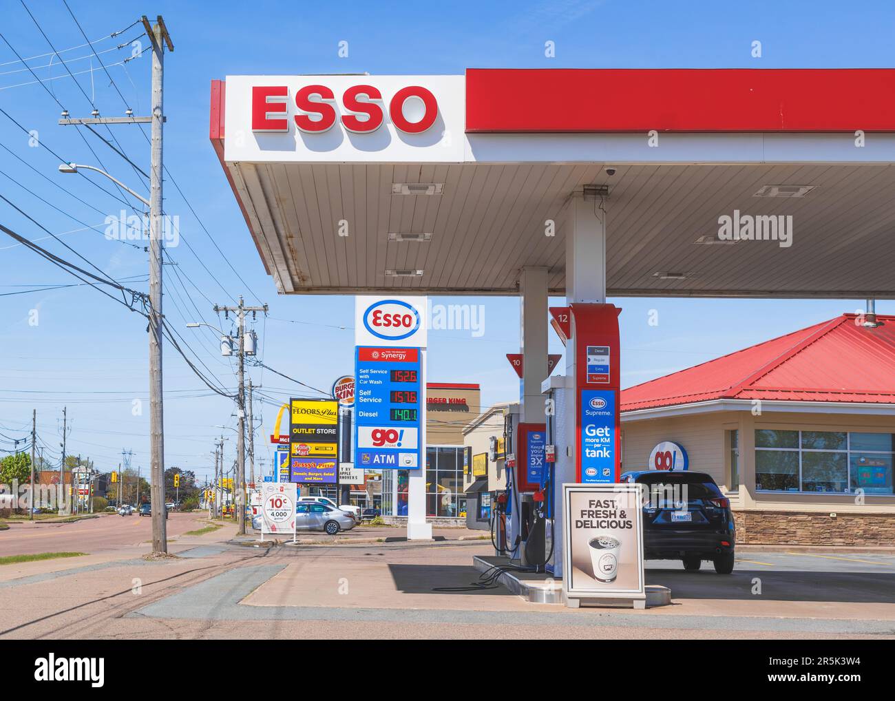 Truro, Canada - May 31 2023: ESSO is a chain of fuel or gas stations and is owned by ExxonMobil. Stock Photo