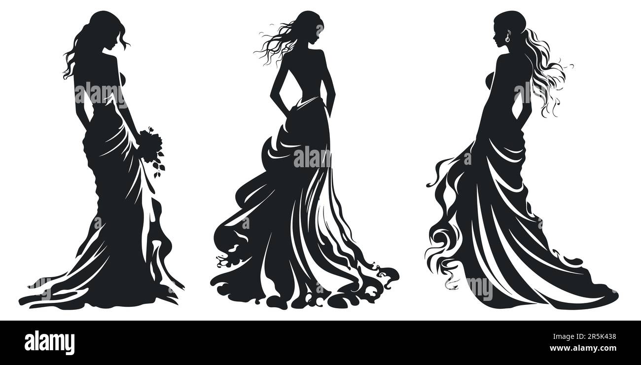 set-of-silhouette-girls-in-wedding-dress-stock-vector-image-art-alamy