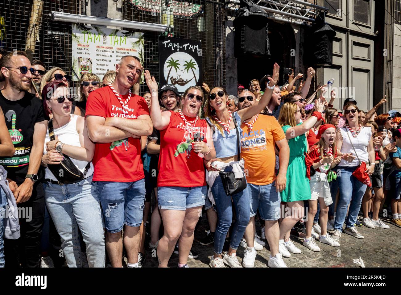 Mons, Belgium. 04th June, 2023. Illustration picture shows the Ducasse -  Doudou folkloric festival in Mons, Sunday 04 June 2023. The Doudou feast  compromises two parts, a procession with the shrine of