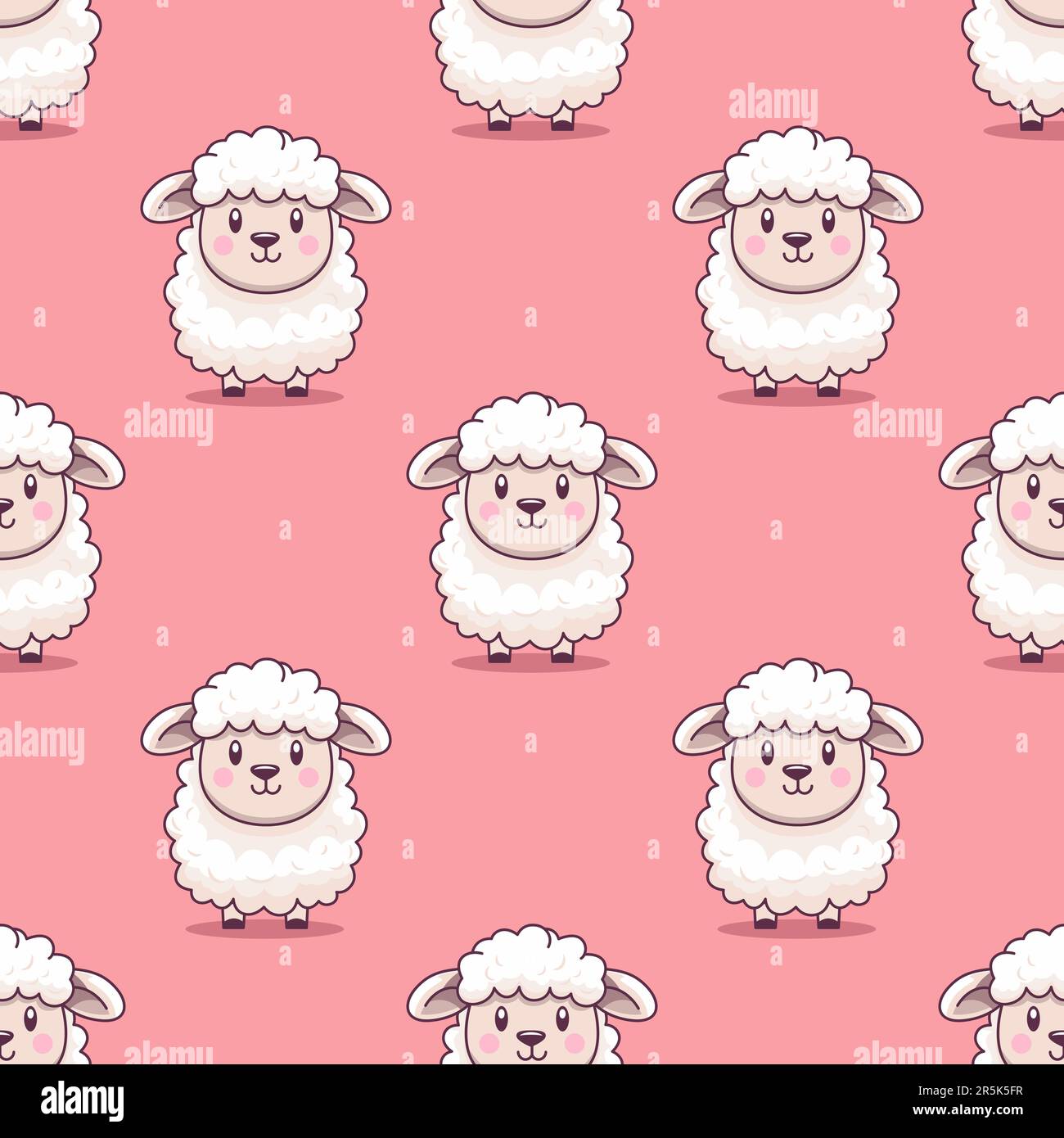 Vector Seamless Pattern with Funny Cute Sheep on Pink Background
