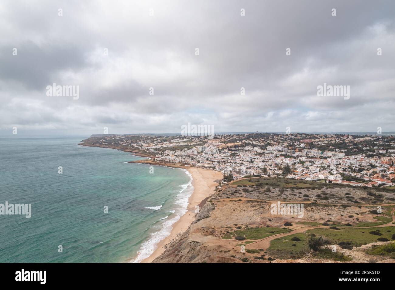 View of the city of Luz and the Atlantic Ocean beaches from the top of Atalaia hill in the