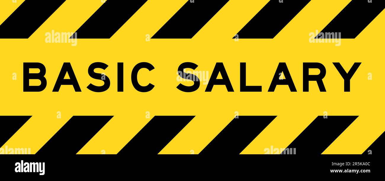 Yellow and black color with line striped label banner with word basic