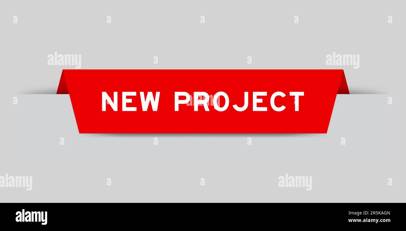 Red color inserted label with word new project on gray background Stock