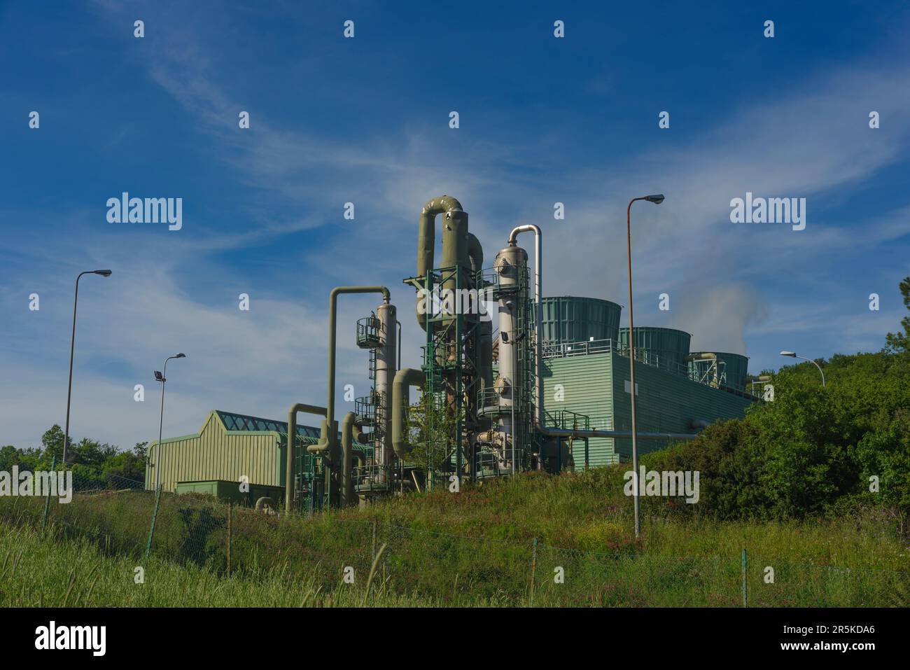 Cornia 2 plant  Mixed geothermal plant, biomass, Castelnuovo Val di Cecina, Tuscany Italy. Combustion of biomass, production of electricity Stock Photo