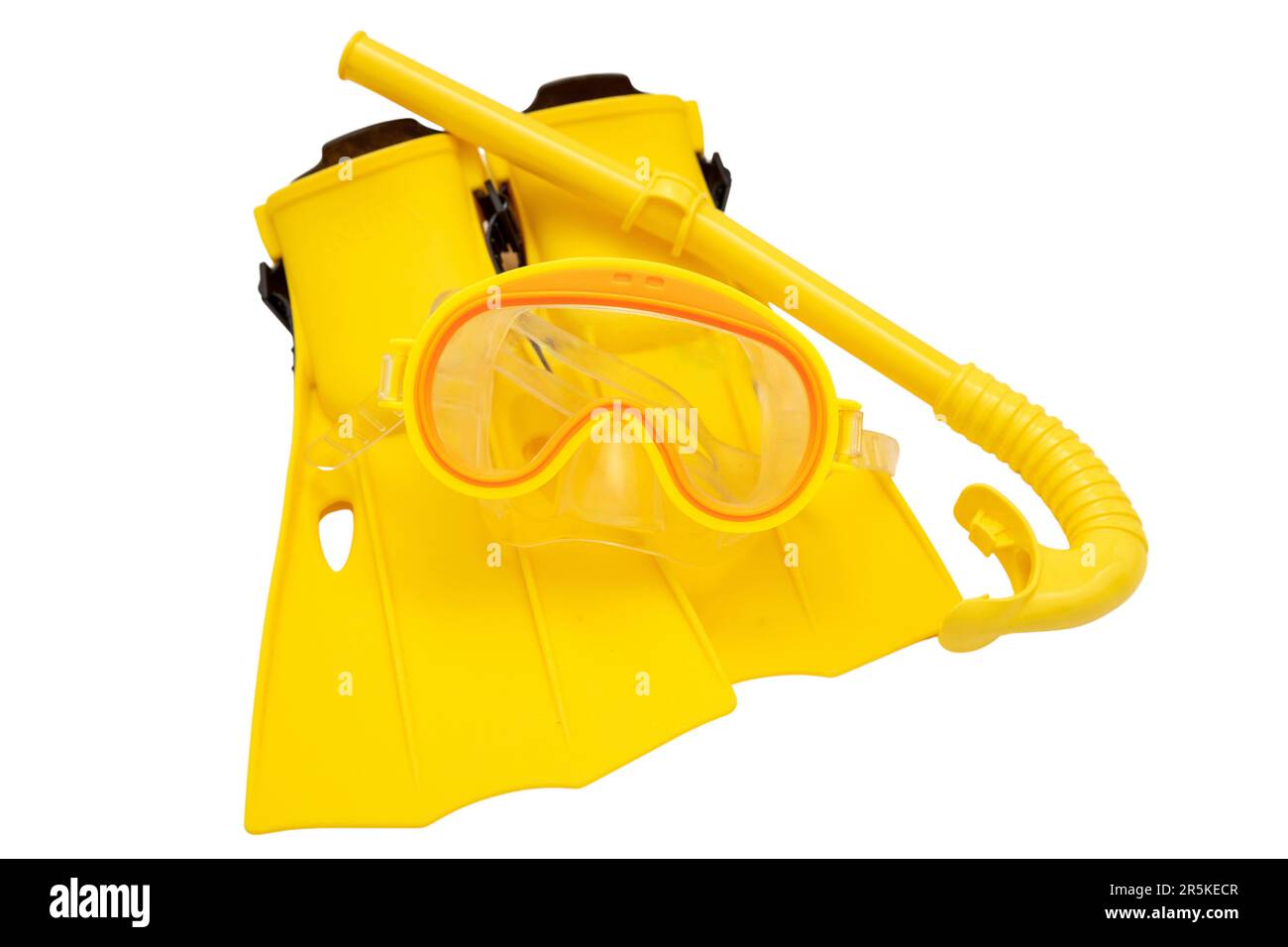 Yellow diving equipment, mask snorkel and flippers isolated on