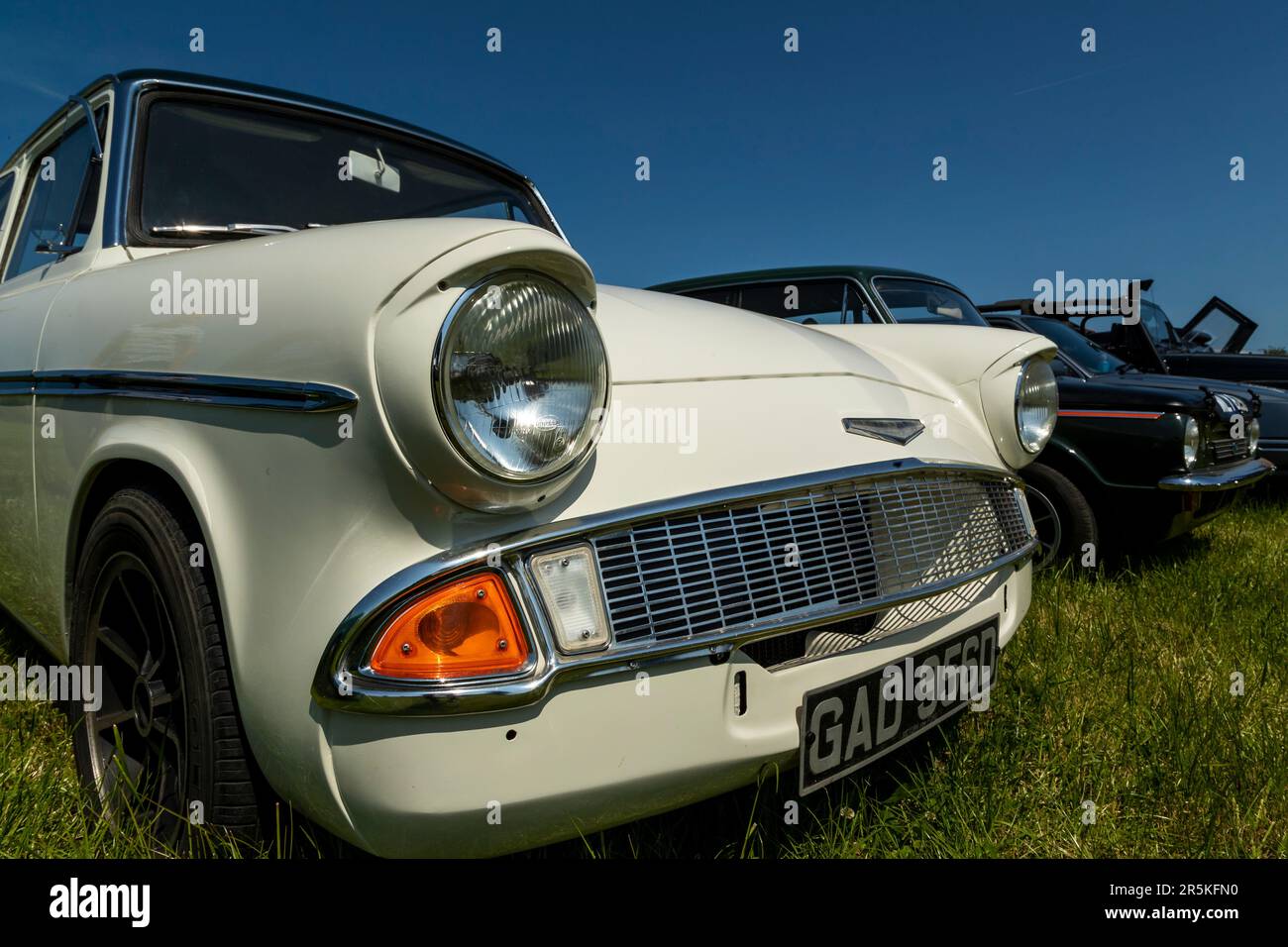 Ford Anglia. Classic car meet at Hanley Farm, Chepstow Stock Photo Alamy