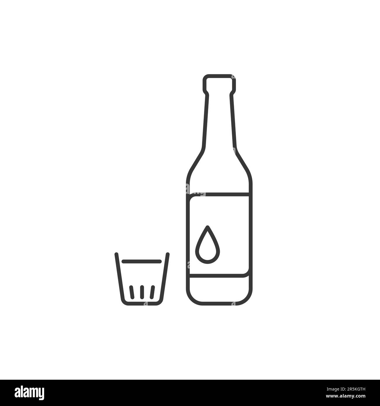 Soju bottle with glass Vector minimal icon. It is a famous clear, colorless distilled beverage of Korean origin Stock Vector