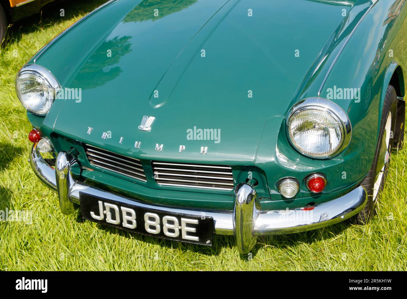 front view of green classic 1960s triumph 1967 60s Spitfire Mk2