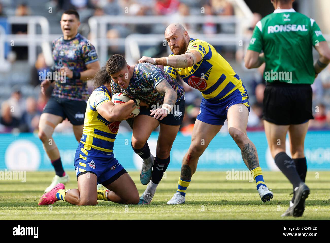 Hull FC’s Joe Cator is tackled during the Betfred Super League match at St. James' Park, Newcastle upon Tyne. Picture date: Sunday June 4, 2023. Stock Photo