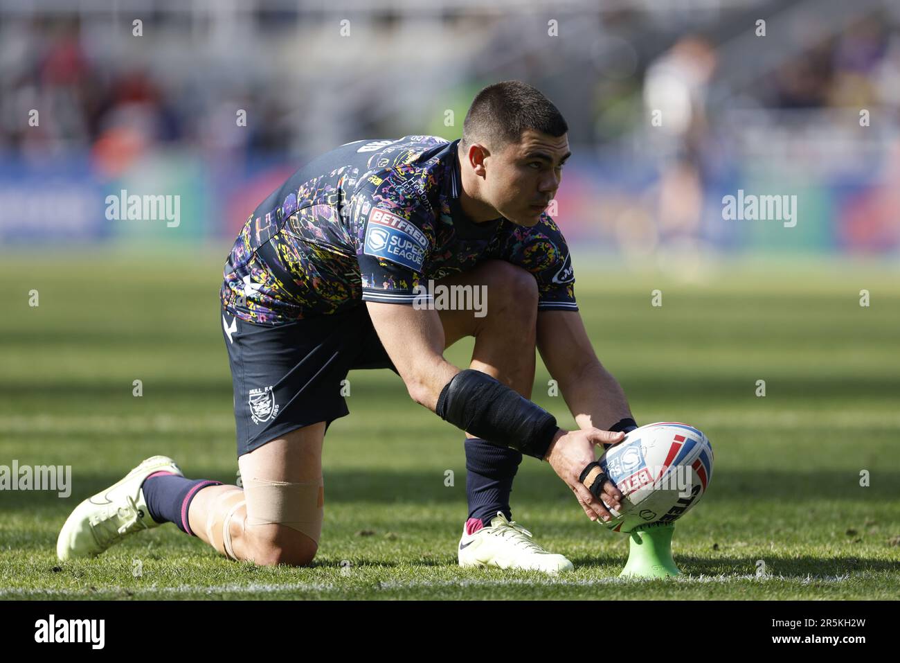 Hull FC’s Jake Clifford lines up a conversion during the Betfred Super League match at St. James' Park, Newcastle upon Tyne. Picture date: Sunday June 4, 2023. Stock Photo