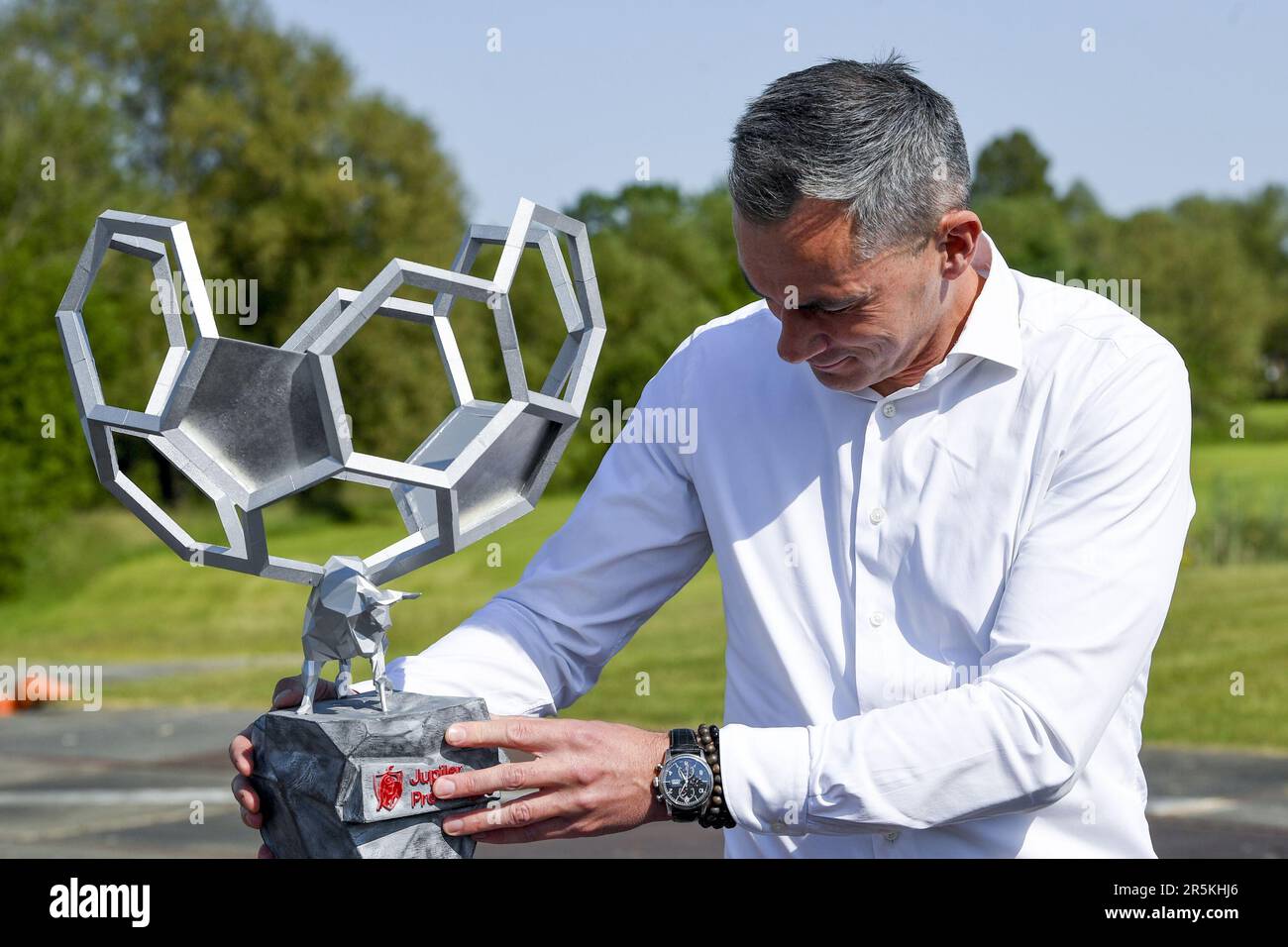 Lint, Belgium. 04th June, 2023. Pro league CEO Garry Cook pictured ahead of  the transport of the Jupiler Pro League trophy by helicopter, from Lint,  Sunday 04 June 2023. On the last