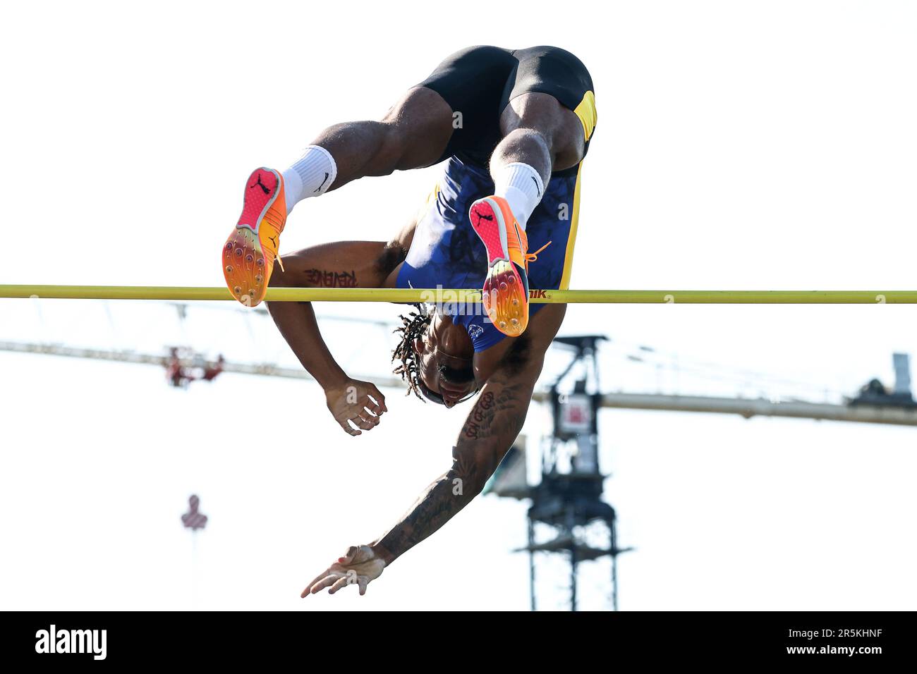 HENGELO - Bo Kanda Lita Baehre in action during the pole vault at the 42nd edition of the FBK Games. ANP VINCENT JANNINK Stock Photo